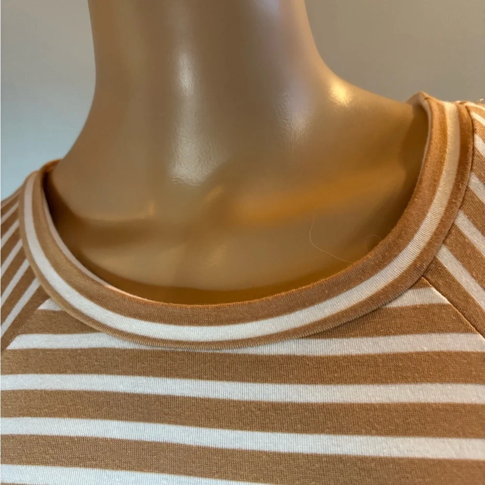 NY Collection Striped Tan and White 3/4 Sleeve Top Size Large - Picture 2 of 5